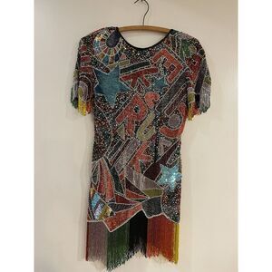 Vintage Naeem Khan Riazee Nights heavily beaded short evening event dress Size S